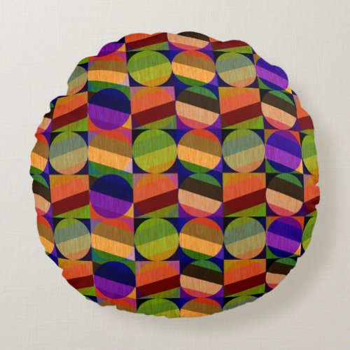 Colorful Vintage Inspired Pattern Round Pillow