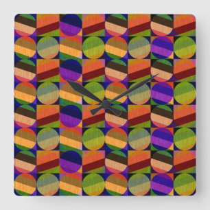 Colorful Vintage Inspired Pattern Square Wall Clock
