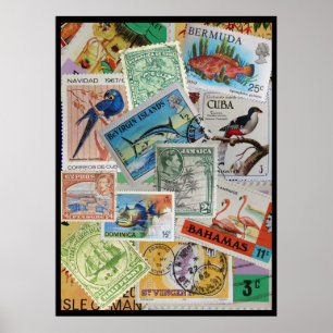 Colorful Vintage Island Stamps Poster Print