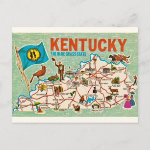 Colorful Vintage Kentucky Map  Postcard