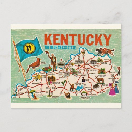 Colorful Vintage Kentucky Map 