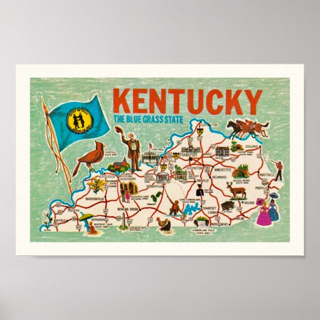 Colorful Vintage Kentucky Map Print (Front)