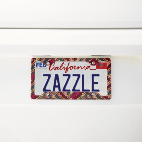 Colorful Vintage knitted pattern License Plate Frame