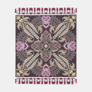 Colorful vintage mandala motifs seamless pattern fleece blanket