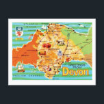 Colorful Vintage Map of Devon England Postcard<br><div class="desc">Colorful vintage illustrated map of Devon,  England repurposed on a new postcard.</div>