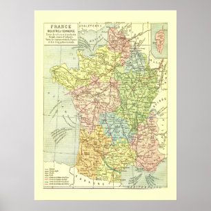 Colorful Vintage Map of France Poster