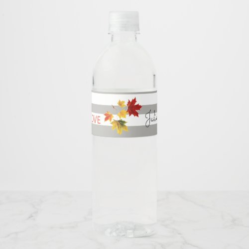 Colorful vintage maple leaves for weddings water bottle label