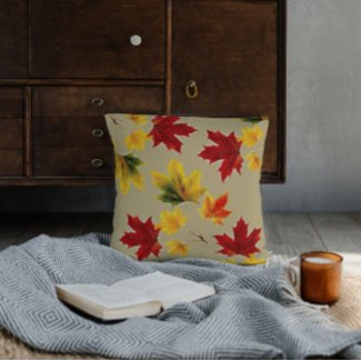 colorful vintage maple leaves no3 throw pillow