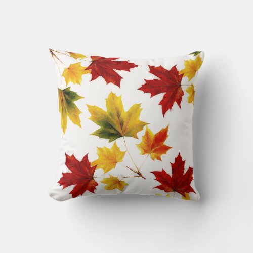 colorful vintage maple leaves throw pillow