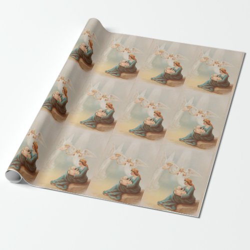 Colorful vintage Mary with baby Jesus gift paper