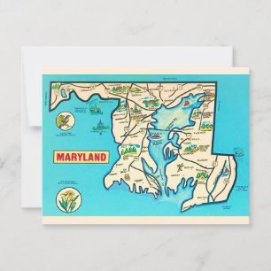 Colorful Vintage Maryland Map Postcard
