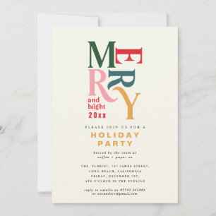 Colorful vintage merry and bright Christmas party