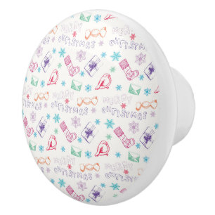 Colorful vintage merry christmas pattern ceramic knob