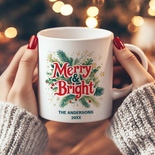 Colorful Vintage Merry Christmas Simple Elegant Coffee Mug