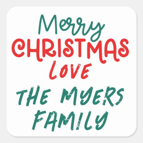 colorful vintage merry christmas square sticker