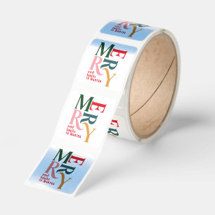 colorful vintage merry christmas square sticker