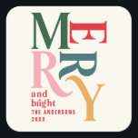 colorful vintage merry christmas  square sticker<br><div class="desc">Colourful vintage graphic typography merry chritsmas sticker. Part of a bold fun holiday collection.</div>