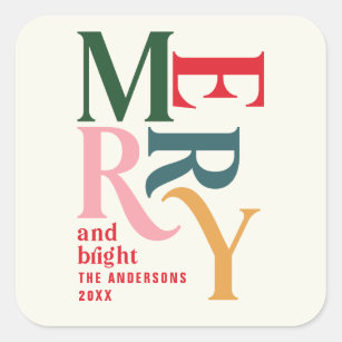 colorful vintage merry christmas  square sticker