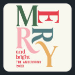 colorful vintage merry christmas  square sticker<br><div class="desc">Colourful vintage graphic typography merry chritsmas sticker. Part of a bold fun holiday collection.</div>