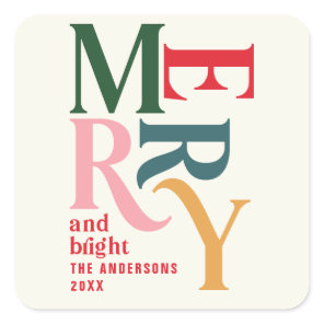 colorful vintage merry christmas square sticker