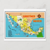 Colorful Vintage Mexico Map