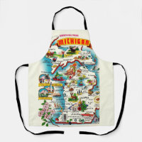 Colorful Vintage Michigan Map Apron