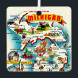 Colorful Vintage Michigan Map Postcard Metal Ornament<br><div class="desc">A wonderful vintage,  colorfully illustrated postcard map of the State of Michigan repurposed on an ornament.</div>