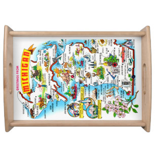 Colorful Vintage Michigan Map Serving Tray