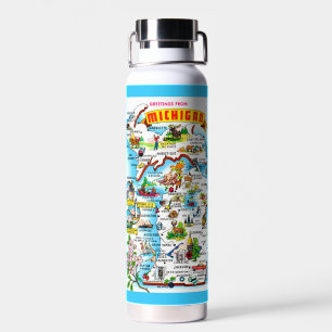 Colorful Vintage Michigan Map Water Bottle