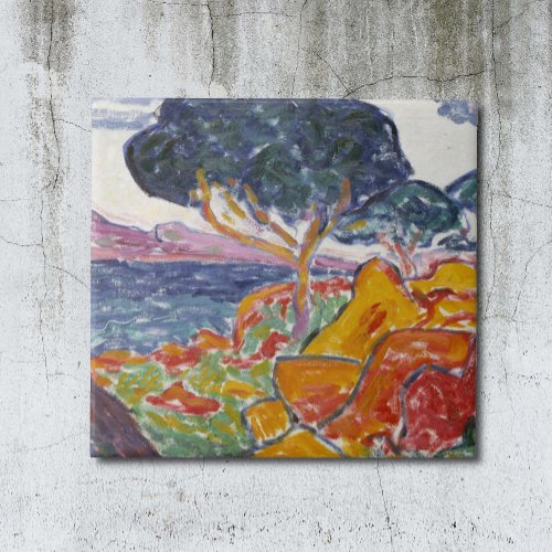 Colorful Vintage Mountain Landscape Painting  Ceramic Tile