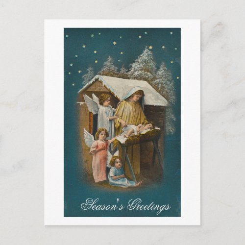 Colorful vintage nativity scene card