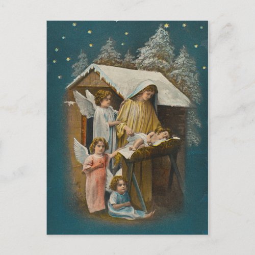 Colorful vintage nativity scene card