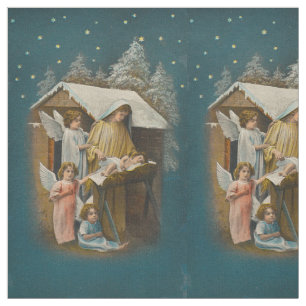 Colorful vintage nativity scene textile fabric