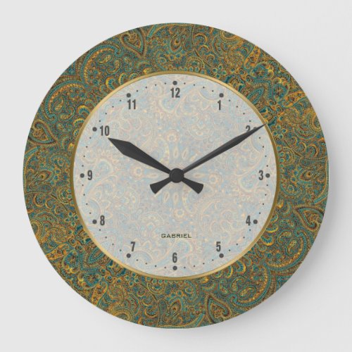 Colorful Vintage Ornate Paisley Pattern Large Clock
