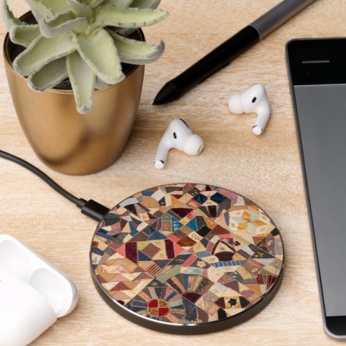 Colorful Vintage Patchwork Crazy Quilt Pattern Wireless Charger