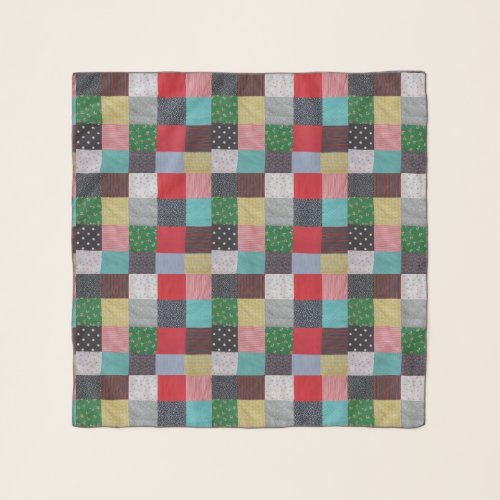 colorful  vintage patchwork fabric squares scarf