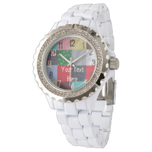 colorful vintage patchwork fabric squares unique watch