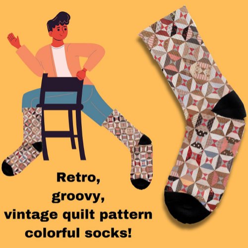 Colorful Vintage Patchwork Quilt Pattern Socks