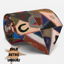 Colorful Vintage Patchwork Quilt Retro Pattern Neck Tie