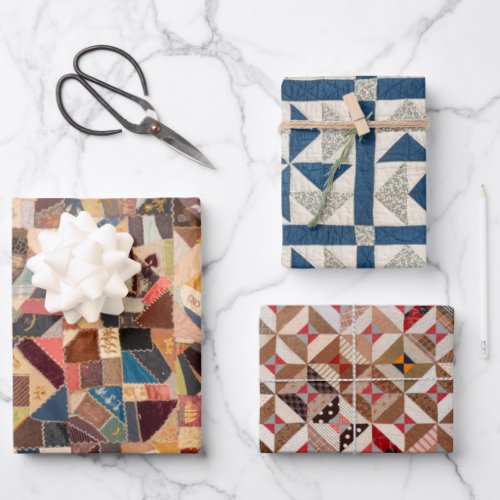 Colorful Vintage Patchwork Quilts Stylish Wrapping Paper Sheets