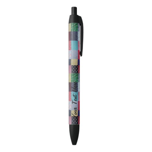colorful vintage patteren patchwork squares promo black ink pen