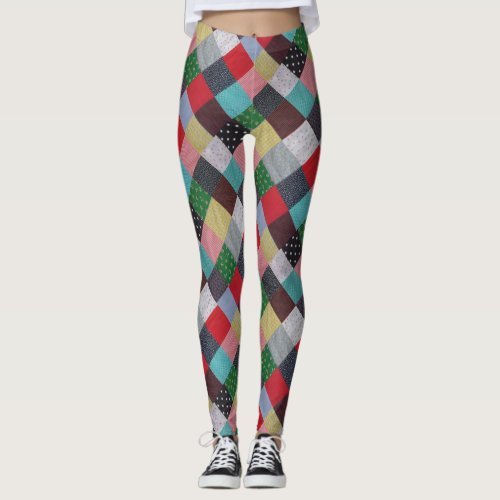 colorful vintage patterned squares of patchwork leggings