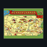 Colorful Vintage Pennsylvania Map  Postcard<br><div class="desc">Colorful,  fun vintage postcard map of the state of Pennsylvania - illustrated and totally fun!</div>