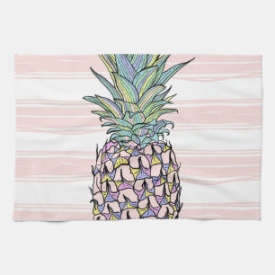 Colorful vintage pineapple illustration. kitchen towel