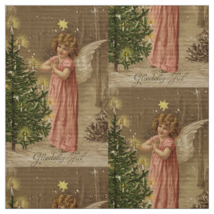 Colorful vintage pink Christmas angel textile Fabric