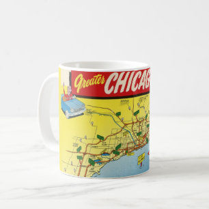 Colorful Vintage Postcard Map of Chicago  Coffee Mug