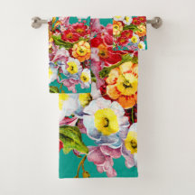 Colorful Vintage Primroses Floral Spring Pattern