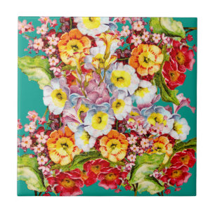 Colorful Vintage Primroses Floral Spring Pattern Ceramic Tile