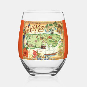 Colorful Vintage Puerto Rico  Stemless Wine Glass
