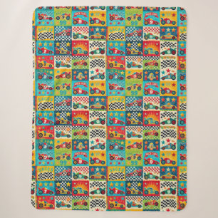 Colorful Vintage Race Car Pattern Sherpa Blanket